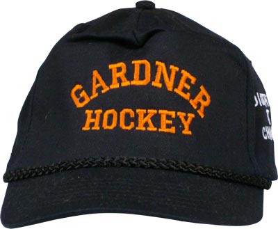 Gardner Hockey hat embroidered on front, left side, and back